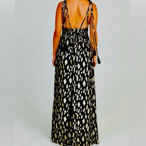NEW Altar’d State Vanessa Maxi Dress Black Gold Metallic Boho Maxi Formal Glam - Picture 4 of 12